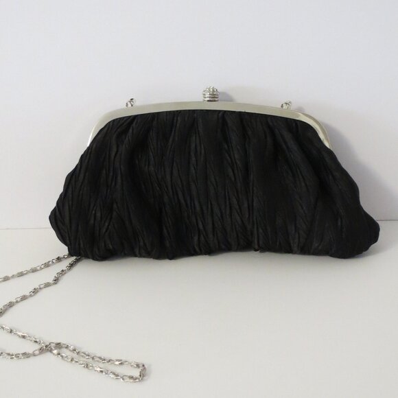 Neiman Marcus ruched black evening handbag - Picture 3 of 16
